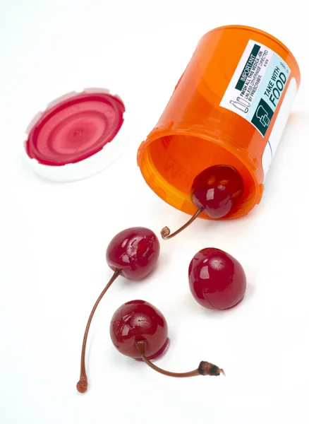 Cerises alimentaires Déploiement du récipient de médicaments en pharmacie — Photo