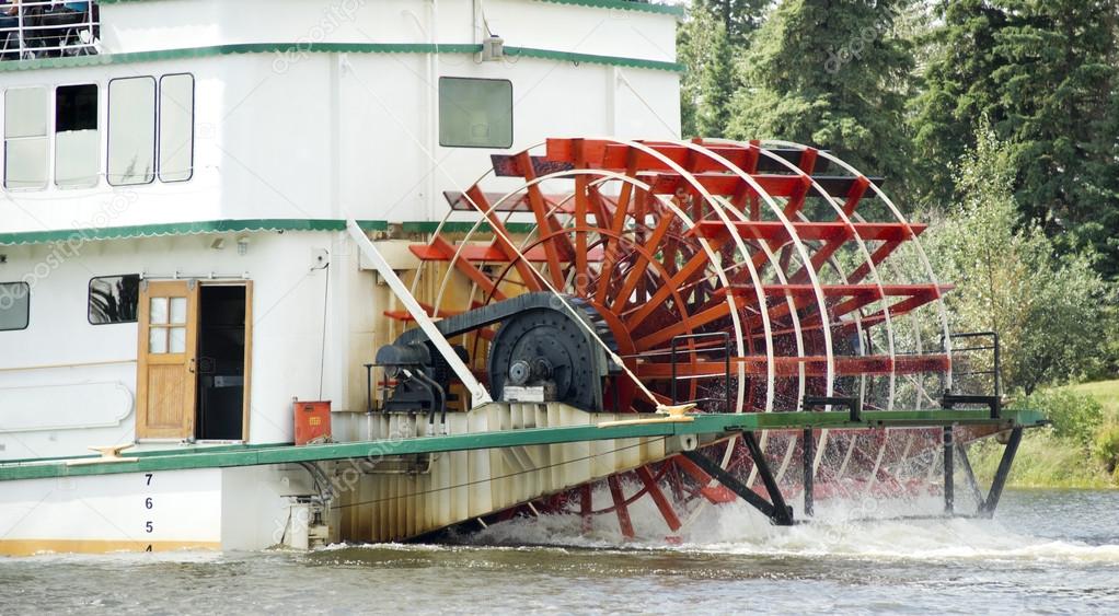 Sternwheeler Churning Moves Riverboat Paddle Steamer Vessel Down River