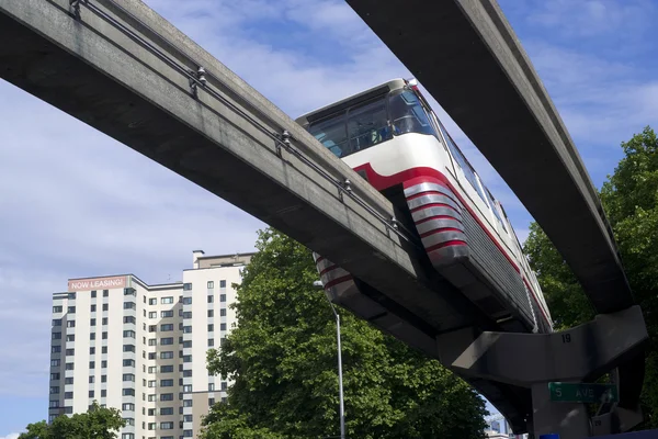 Monorail Transit Train Travels Over Neighborhood Carrying — Stock Photo, Image