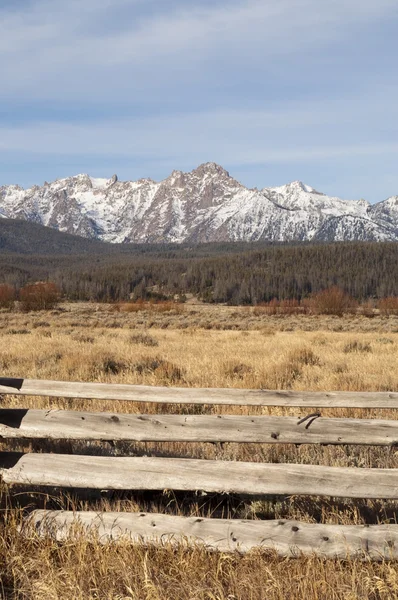 Ranch Bereich Zaun Sonne Tal Idaho Sägezahn Gebirgskette — Stockfoto