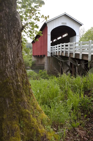 Moneta coperta ponte fila fiume valle Vintage Road Lanscape — Foto Stock
