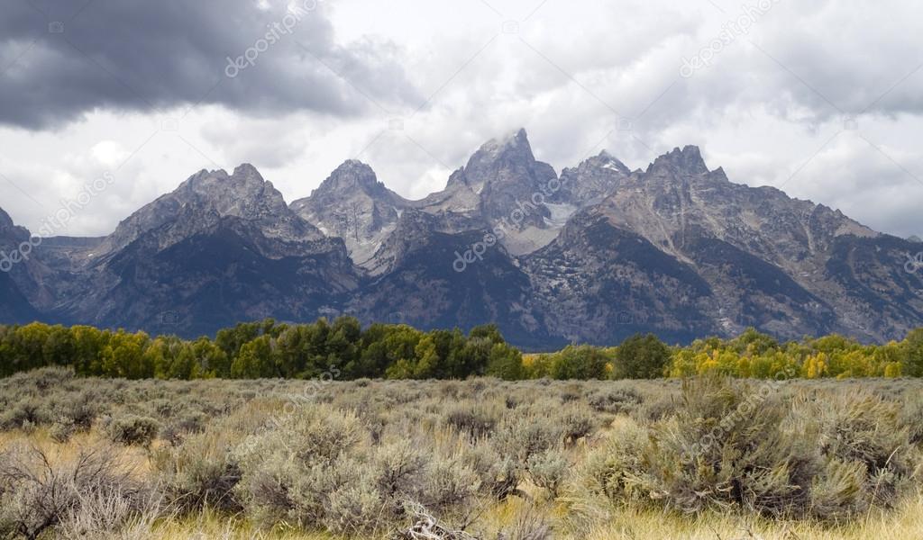 Overcast Day Jagged Peaks Grand Teton Wyoming Rocky Mountains