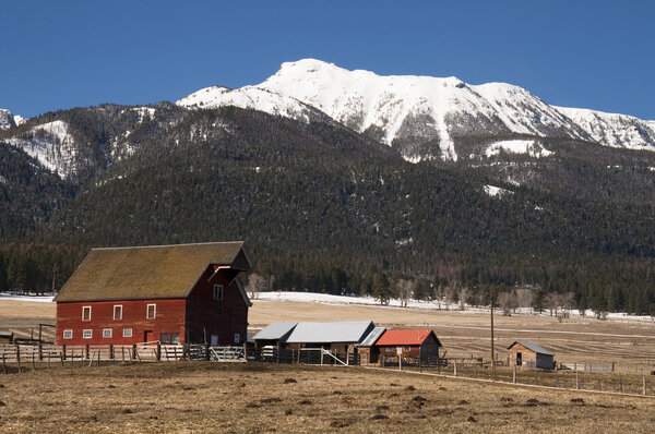 Red Barn Outbuilding Mountain Ranch Farm Homestead Western USA