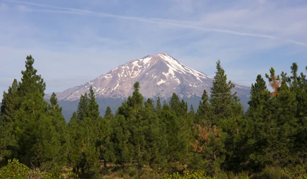 Dramatische zonlicht raakt mount shasta cascade range Californië — Stockfoto