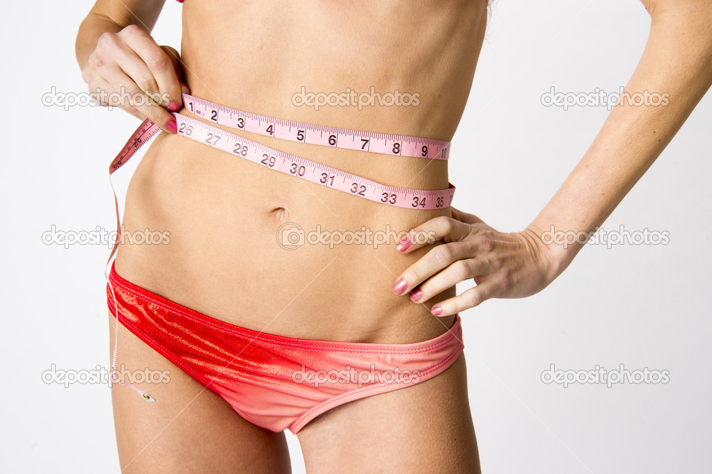 Woman Measures Her Waist Female Torso Body Measurements Bikini Body