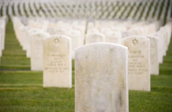 Marble Stone Military Headstones Hundreds Row Graveyard Cemetery — Stock Photo, Image