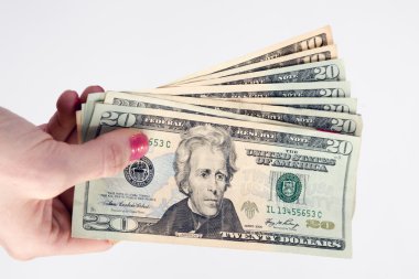kadın elini nakit ödeme para birimi 20 dolar para yeşil tutar