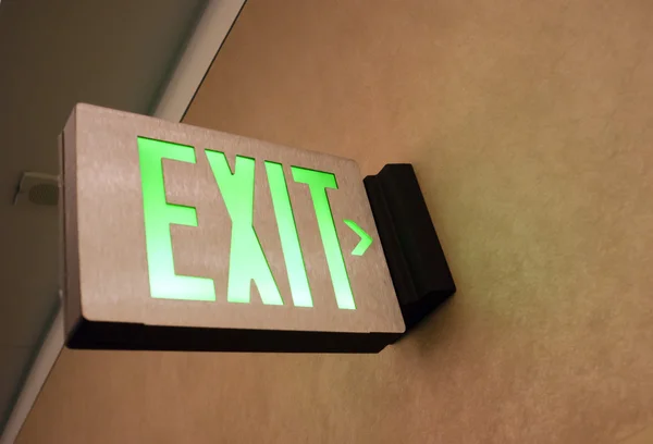 Wall Mounted Exit Sign Shows People Way Out Public Building — Stock Photo, Image