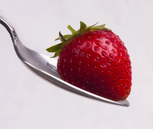 Sweet Red Food Fruit Raw Strawberry Siver Spoon Produce Ingredie — Stock Photo, Image