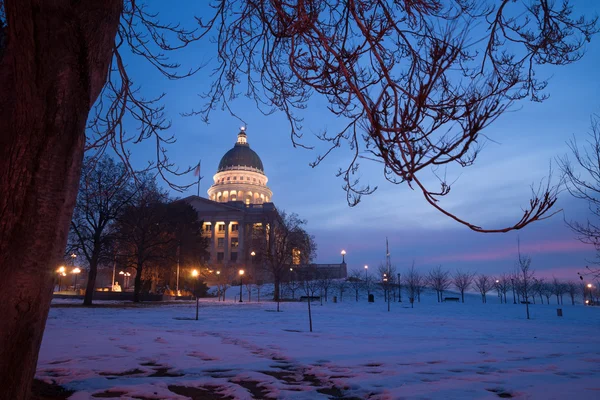 Invierno Deep Freeze Sunrise Landscape Utah State Capital Architecture — Foto de Stock