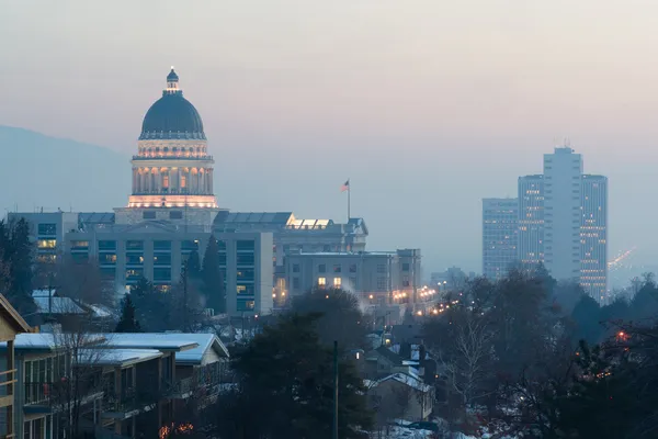 Hiver Deep Freeze Coucher de soleil Paysage Centre-ville Utah Capital Architecture — Photo