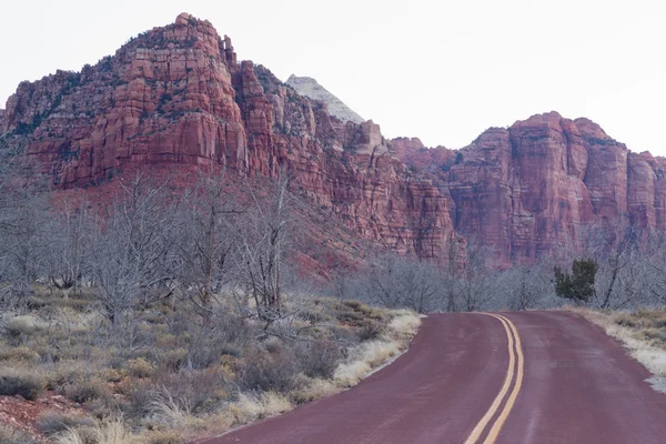 Road Sunrise High Mountain Buttes Parco Nazionale di Zion Deserto Sud-Ovest — Foto Stock