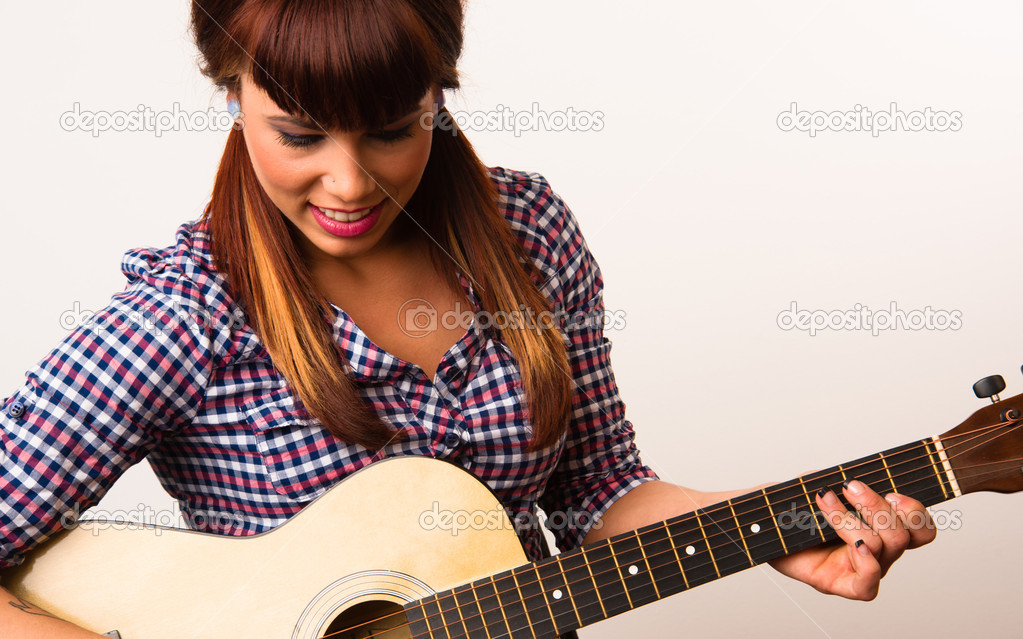Attractive Woman Torso Holding Playing Guitar Acoustic Musician