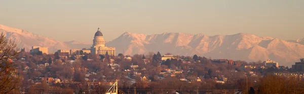 Paisaje panorámico panorámico Salt Lake City Utah Downtown Wasatch — Foto de Stock