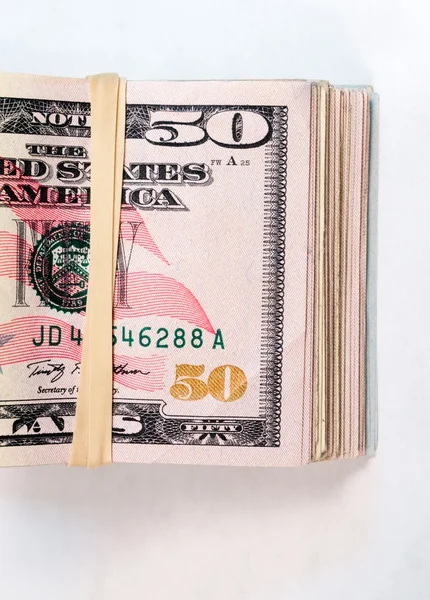 Plegable Wad Cincuenta dólares facturas dinero americano efectivo licitador — Foto de Stock