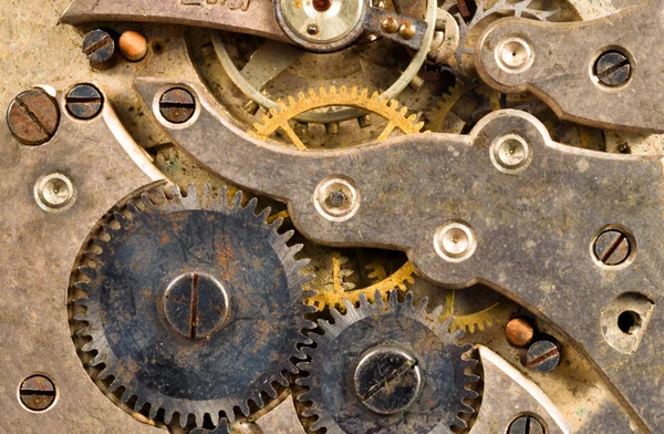 Vintage reloj oxidado reloj de bolsillo tiempo pieza movimiento engranajes Cogs — Foto de Stock