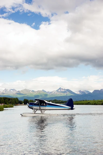 Avion mono-hélice Ponton Plane Atterrissage Alaska Dernière Frontière — Photo