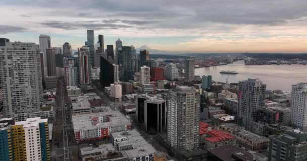 Luchtfoto Uitzicht Seattle Washington Heldere Zomer Dag — Stockvideo