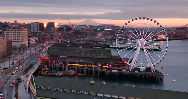 Luchtfoto Seattle Washington Clear Winter Day — Stockvideo