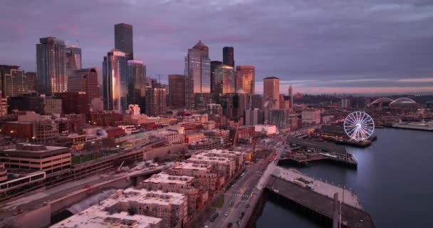 Aerial View Seattle Washington Clear Winter Day — Stock Video