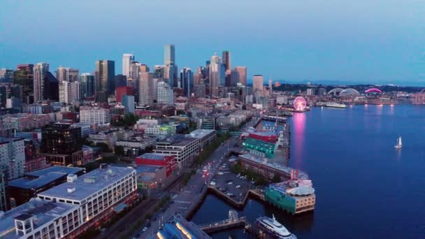 Aerial View Seattle Washington Tiszta Vízparti Nap — Stock videók