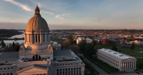 Washington State Capital Building Olympia Crepúsculo Pôr Sol Aéreo — Vídeo de Stock