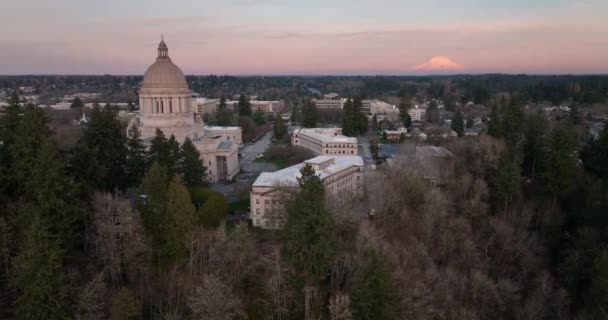 Washington State Capital Building Olympia Dusk Sunset Aerial — ストック動画