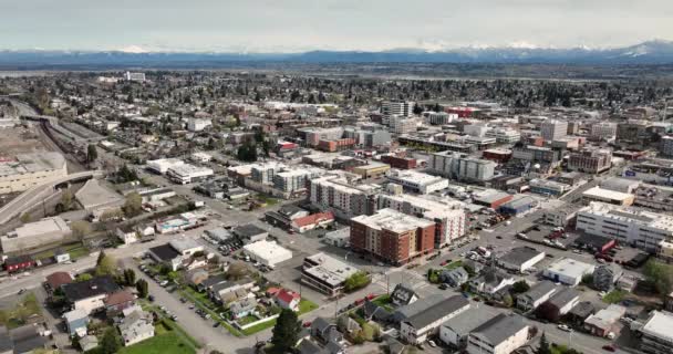 Wide Angle Aerial View Downtown Everett Washington Amerikai Egyesült Államok — Stock videók