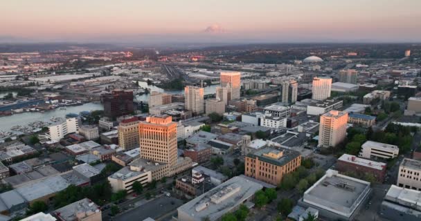 Tarde Tarde Luz Aérea Vista Tacoma Washington Thea Foss Waterway — Vídeo de Stock