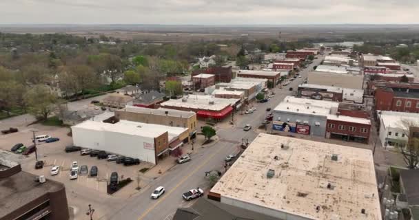 Nebraska City Main Street Aerial View Small Town Verenigde Staten — Stockvideo