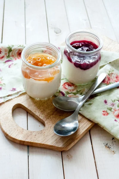 Homemade yogurt in with jam — Stock Photo, Image