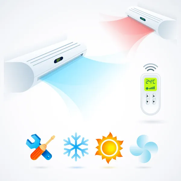 Air conditioners cool fun climate element white blue — Stock Illustration Air conditioners cool fun climate element white blue Stock Vector