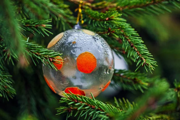 Increíble Bola Año Nuevo Bastante Clara Naranja Rama Abeto Tiempo — Foto de Stock