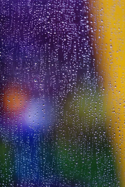 Real Fall Raindrops Glass Multicolored Blurred Fantasy Background — Stock Photo, Image