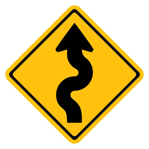 Waarschuwing teken rechts kronkelende weg — Stockvector