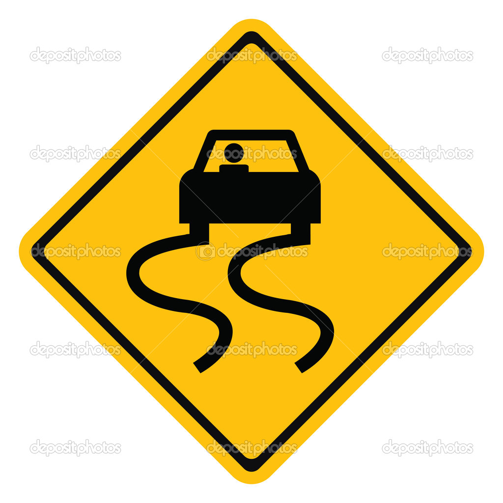 Señal de tráfico de advertencia Camino resbaladizo vector, gráfico