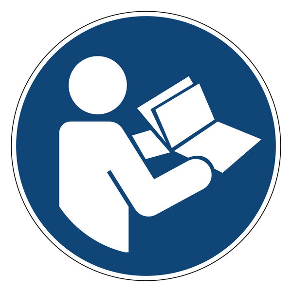 Mandatory action sign, Refer to instruction