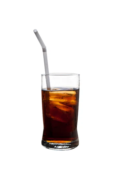 Ett glas cola på vit — Stockfoto