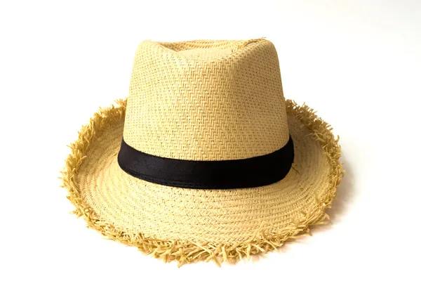 Straw hat withe black ribbon isolated — Stock Photo, Image