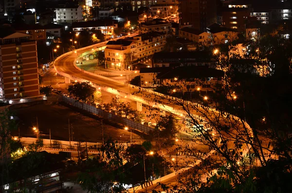 Curve street at night,View point of Pattaya city — Stock Photo, Image
