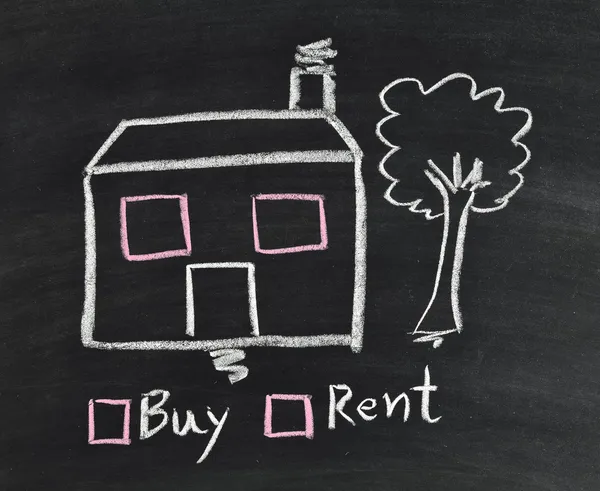 Buy or rent house on blackboard — Stock Photo, Image