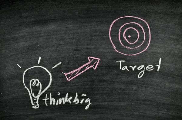 Think big,light bulb and target — Stock Photo, Image