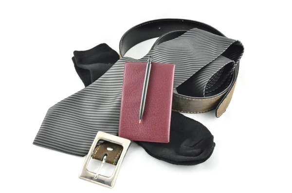 Corbata, calcetines, cinturón y notebook.a conjunto para hombre de negocios —  Fotos de Stock
