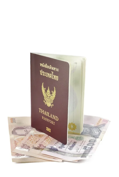 Thailand passport and banknote — Stock Photo, Image
