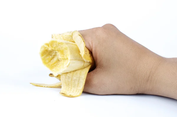 Banaan in de hand op witte achtergrond — Stockfoto