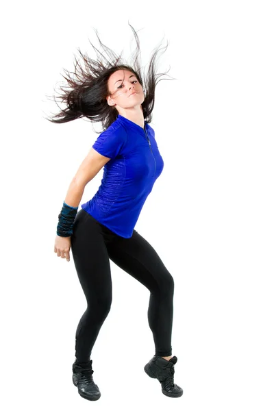 Sexy yoga woman dancing on isolated white background — Stock Photo, Image