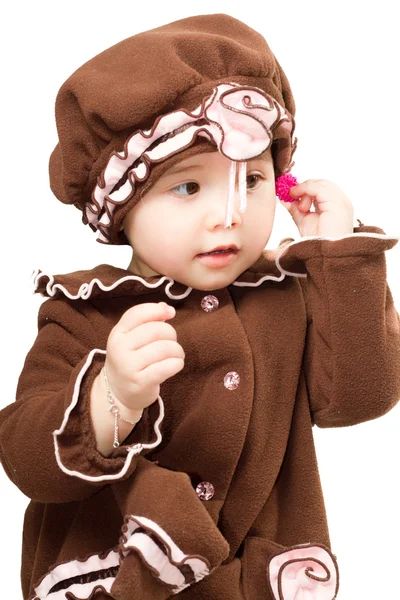 Αξιολάτρευτο μικρό κοριτσάκι απομονωθεί σε λευκό φόντο — Φωτογραφία Αρχείου