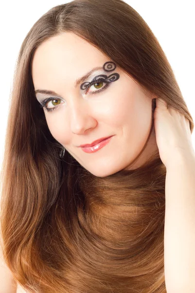 Ritratto di bella modella donna con trucco creativo, body art e lunga st — Foto Stock