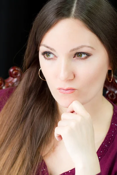 Portrait of beautiful model woman with long hair on black background More — Zdjęcie stockowe