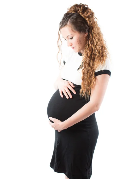 Těhotná žena matka na bílém pozadí pojmu krásných a hea — Stock fotografie